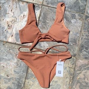 ZAFUL Knotted Ribbed High Cut Bikini Swimsuit